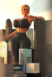 1girls 3d blonde_hair breasts cammy_white cleavage female female_only mature scar solo street_fighter