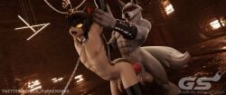 3d_(artwork) aak_(arknights) abs accessory ahe_gao anal anal_sex anthro arched_back arknights arm_grab arm_wrapping arm_wraps arms_above_head armwear athletic balls bangs biceps big_balls bondage bondage bound canid canine canis chain_leash chained_cuffs chains cheek_tuft claws clothing cock_ring collar crossover cuff_(restraint) cuffed_wrists death_(puss_in_boots) detailed_background digital_media_(artwork) domestic_cat dominant dominant_male dreamworks dungeon duo ear_piercing ear_ring eye_roll facial_markings facial_tuft felid feline felis femboy fingerless_armwear flaccid fluffy fluffy_tail from_behind_position fur fuzzy genitals gold_(metal) gold_cuffs grey_body grey_fur gs_fur hair head_markings hi_res humanoid_genitalia humanoid_penis hypergryph inside jewelry latex latex_armwear latex_clothing latex_legwear leash leashed_collar leggings legwear looking_away looking_pleasured male male/male mammal markings mask_(marking) metal_cuffs mostly_nude multicolored_body multicolored_fur muscular muscular_anthro muscular_male muscular_thighs navel nipples nude open_mouth penetration penis penis_accessory penis_jewelry penis_size_difference piercing prisoner pupils puss_in_boots_(franchise) red_eyes restrained restrained_arms restraints ring_piercing saggy_balls sex shirt_hair slave slit_pupils smile standing standing_sex studio_montagne submissive submissive_male tail teeth text tongue tongue_out tuft url watermark wolf wrapped_arms wraps yellow_eyes