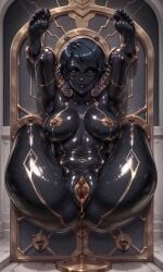 1girls ai_generated anal_plug ankle_cuffs ankles armpits arms_up bayonetta bayonetta_(character) bayonetta_2 bent black_door black_latex black_latex_bodysuit bondage breasts buttplug buttplug_in_ass collection_plate door door_of_the_defeated earrings empty_eyes engraving eyebrows_raised eyes_covered feet feet_above_head female folded glasses gold gold_nipples gold_pussy gold_stripes hands_behind_head latex latex_bodysuit latex_encasement latex_fetish latex_hair latex_transformation legs_behind_shoulders legs_bent_back legs_held_open legs_spread legs_up light_reflection metal_door mole mole_under_mouth mount navel nipples nude nude_female open_mouth platinum_games pupilless_eyes pussy pussy_spreading restrained restraint_device seductive sega shiny shiny_ass shiny_body shiny_breasts shiny_hair shiny_thighs short_hair smiling smiling_at_viewer soles solo solo_focus stuck stuck_in_door stuck_in_wall suspended thigh_cuffs toes vagina vaginal_canal white_door witch wrist_cuffs