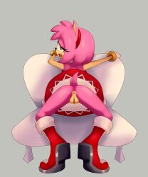 5:6 amy_rose anthro anus bent_over boots clothed clothing dress eulipotyphlan female footwear fur genitals gloves green_eyes grey_background handwear hedgehog hi_res junopea looking_at_viewer mammal no_underwear pink_body pink_fur pussy sega shoes simple_background solo sonic_(series) sonic_the_hedgehog_(series) source_request tail tiptoes