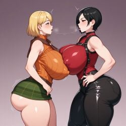 2girls ada_wong after_kiss ai_generated alternate_ass_size alternate_body_type alternate_breast_size ashley_graham big_ass big_breasts breast_press erect_nipples erect_nipples_under_clothes female female_only huge_ass huge_breasts looking_at_another looking_at_partner mamaguevin request resident_evil saliva_string saliva_trail thick_thighs voluptuous voluptuous_female yuri