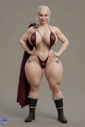 1girl 3d 3d_render a_song_of_ice_and_fire ai_assisted ai_generated big_ass big_boobs big_breasts big_lips bikini bimbofication blonde_hair cape chains child_bearing_hips cleavage curvy daenerys_targaryen female fur_trim game_of_thrones hands_on_hips heel_boots huge_breasts lewdstein micro_bikini narrow_waist platinum_blonde_hair sling_bikini slingshot_swimsuit smile smirking solo thick_thighs voluptuous wide_hips
