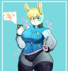 2021 animal_crossing anthro big_breasts biped blonde_hair blue_background blue_body blue_eyes blue_fur breasts bulge carrot cellphone clothed clothing digital_drawing_(artwork) digital_media_(artwork) electronics food fur gynomorph hair heart_symbol hi_res holding_cellphone holding_object holding_phone holding_smartphone intersex jacket lagomorph legwear leporid letterman_jacket locksnurf looking_at_viewer mammal mtg_crossgender mti_crossgender nails nintendo open_mouth panties pantsless phone plant portrait rabbit rule_63 sasha_(animal_crossing) sharp_nails simple_background smartphone solo standing starry_eyes thick_thighs thigh_highs three-quarter_portrait topwear underwear vegetable wide_hips