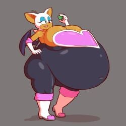 2022 anthro bat belly big_belly big_breasts breasts clothing fat female fupoo gloves handwear huge_belly mammal obese overweight rouge_the_bat sega solo sonic_(series) sonic_the_hedgehog_(series) ssbbw thick_thighs wings