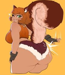 1girls ass bare_midriff big_ass booty_shorts brown_fur brown_hair bubble_ass bubble_butt buckteeth cleavage confused doreen_green ear_tuft fair-skinned_female female fingerless_gloves freckles freckles_on_ass gloves green_eyes hand_on_thigh looking_back marvel marvel_comics marvel_rivals meaty_ass short_shorts shorts shybred slightly_chubby squirrel_ears squirrel_girl_(marvel) squirrel_girl_(marvel_rivals) squirrel_tail tail tank_top text thick_thighs thigh_boots toned toned_arms toned_legs wide_ass