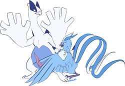 1boy ambiguous_gender articuno avian big_hands bird blush cute duo erection feral feral_on_feral larger_male legendary_pokemon lugia maim male nintendo nude penis pokemon pokemon_(species) pokemon_gsc pokemon_rgby size_difference teasing video_games wings