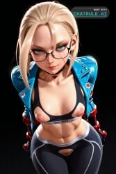 1girl ai_assisted ai_generated blunt_bangs british cammy_white cleft_of_venus cute_face dark_green_hair dork dynamic_angle dynamic_pose female green_pubic_hair half_closed_eyes inverted_nipples legs_spread moles naked narrow_hips narrow_waist nerd nude petite red_nipples small small_nose smirk solo street_fighter street_fighter_6 teen