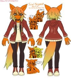 2025 airiin220 breasts choker cleavage clothing cyberairiin_(airiin220) female female_only furry furry_only green_eyes horse horse_race_test horse_race_tests horse_tail jacket jovial_merryment lightning_strikes_thrice lime_eyes orange_fur orange_hair pants piercing reference_sheet short_hair short_hair_female tomboy yuri