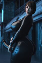 1futa 3d asian asian_futa big_ass big_breasts big_penis bodysuit brown_hair cock_sleeve condom_suit female female_only futa_only futanari huge_ass intersex leather_clothing light-skinned_futanari light_skin like_a_dragon_(series) lipstick red_lipstick ryuu_ga_gotoku saeko_mukouda short_hair stevencarson thick_ass thick_thighs tight_clothing yakuza_(series)