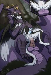 anthro anus black_body black_claws black_fur black_horn blep blue_anus blue_pawpads blue_pussy bodily_fluids claws cum cum_in_pussy cum_inside dragon duo ender_(endermoonfur) endermoonfur female feral forked_tongue fur furred_dragon furred_scalie genital_fluids genitals haze_the_giraking hi_res horn knot male male/female membrane_(anatomy) membranous_wings mythological_creature mythological_scalie mythology pawpads penetration penis pink_knot pink_penis pink_tongue purple_body purple_horn purple_scales pussy scales scalie size_difference smaller_penetrated tongue tongue_out vaginal_penetration vaginal_penetration white_body white_fur wings