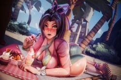 1female 1girls 2d 2d_(artwork) 3d 3d_(artwork) asian asian_female ass ass_focus beach beach_background beach_towel bikini black_hair blue_eyes blush blush_lines blushing_at_viewer breasts bubble_ass bubble_butt butt_focus eating eating_food feet female female_focus female_only firm_ass high_heels ice_cream japanese japanese_female large_ass large_butt legs legs_together lips long_hair marvel marvel_comics marvel_rivals medium_breasts ponytail psylocke psylocke_(marvel_rivals) sand sandals swimsuit swimwear tied_hair very_long_hair vexx1ka