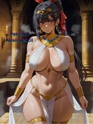 1girls ai_generated alexispencil black_hair black_nails egyptian egyptian_clothes ha_yuri_jahad nail_polish painted_nails patreon patreon_username red_eyes skimpy_clothes tagme topless tower_of_god