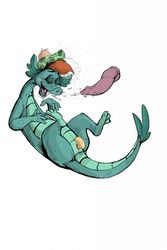 2015 anthro anus ass blue_scales brown_hair closed_eyes cum cum_in_mouth cum_inside cum_on_penis disembodied_penis disney duo far-from-over female green_scales hair hat hi_res loch_ness_monster male marine nessie nessie_(disney) nude oral penetration penis pussy rubber_duck scales scalie simple_background solo_focus straight the_ballad_of_nessie vaginal_penetration white_background