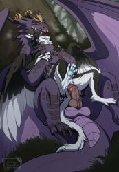 anthro anus black_body black_claws black_fur black_horn blep blue_anus blue_pawpads blue_pussy claws dragon duo ender_(endermoonfur) endermoonfur female feral forked_tongue fur furred_dragon furred_scalie genitals haze_the_giraking hi_res horn knot male male/female membrane_(anatomy) membranous_wings mythological_creature mythological_scalie mythology pawpads penetration penis pink_knot pink_penis pink_tongue purple_body purple_horn purple_scales pussy scales scalie size_difference smaller_penetrated tongue tongue_out vaginal_penetration vaginal_penetration white_body white_fur wings