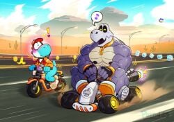 ! 2025 2boys anthro anthro_only banana banana_peel blue_shell blush blush_lines blushing cap chains clothing coins cyan_yoshi detailed dry_bones duo erection exclamation_point food_slinger_yoshi gay happy heart hi_res looking_at_another male male_focus male_only mario_(series) mario_kart mario_kart_world muscular muscular_anthro muscular_male musical_note nintendo nipples nude nude_male open_mouth pantsless penis penis_out poppin poppin_zan precum shoes singing smile sweat tail vehicle video_games yoshi yoshi_(food_slinger)