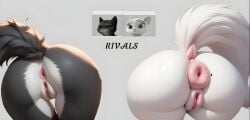 2girls ai_generated anal_juice ass ass_focus asshole beauty_mark big_anus big_ass big_eyes black_fur bodily_fluids donut_anus dreamworks dreamworks_animation dulcinea ears_up eyes_open feline female fluffy fluffy_tail fur furry furry_female furry_only hi_res kitty_softpaws mammal netflix paramount_pictures pink_anus pink_pussy portrait poster puffy_anus puss_in_boots_(dreamworks) puss_in_boots_(film) puss_in_boots_(franchise) pussy rivals round_ass shrek_(series) stuck_in_wall tail the_adventures_of_puss_in_boots wall white_fur
