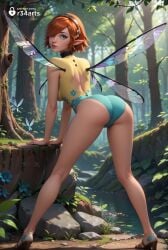 1girls ai_generated artist_name ass atlus bare_legs bare_shoulders bent_over blue_eyes breasts brown_hair bug butterfly day fairy fairy_wings female flower forest from_behind full_body gallica hair_over_one_eye hairband hi_res high_heels insect_wings kneepits leaning_forward legs leotard lips log looking_at_viewer looking_back medium_breasts metaphor:_refantazio nature nose orange_hair outdoors parted_lips patreon_username pointy_ears r34arts rock short_hair smile solo standing tree tree_stump water wings