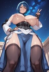 1female 1girls absurd_res absurd_resolution absurdres ai_assisted ai_generated anime anime_style aqua_(kingdom_hearts) aroused aroused_face balcony bare_shoulders big_breasts blue_eyes blue_eyes_female blue_hair blue_hair_female breasts breasts_bigger_than_head breasts_out busty busty_female busty_girl chesto67295 chocker close-up comission corset curvy curvy_body curvy_female curvy_figure day detached_sleeves detailed detailed_background dress exposed_breasts female fingerless_gloves from_below from_below_view front_view half_naked_female halfclothed halfnude_female hand_on_hip hands_on_hips high_resolution highres horny horny_female hourglass_figure hourglass_figured_female huge_areolae kingdom_hearts kingdom_hearts_birth_by_sleep lactating lactation large_areolae large_breasts long_sleeves looking_at_viewer low-angle_view milk nighttime nipples open_mouth outdoors outdoors_nudity parted_lips peace_sign plump pov ripped_clothing self_upload short_hair short_hair_female skirt smile smiling_at_viewer smirk smirking smirking_at_viewer solo solo_female solo_focus square_enix stars strap teeth thick_thighs thighhighs thunder_thighs thunderthighs torn_clothes torn_clothing turtleneck v-sign video_game_character video_game_franchise video_games voluptuous voluptuous_female wide_hips