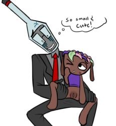1boy1girl bassie_(dandy's_world) blush clothed_male_nude_female dandy's_world drooling fan_character female fivetanyl male oc_x_canon presenting_pussy roblox_game size_difference sweat