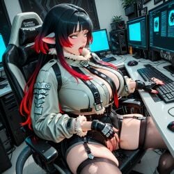 ai_generated gaming_chair jane_doe_(zenless_zone_zero) masturbation pc solo zenless_zone_zero