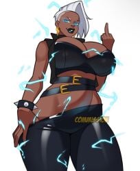 #idiot2006 black_body black_legwear black_skin dark-skinned_female dark_skin female jakuson_z marvel marvel_comics middle_finger storm storm_(x-men) white_hair