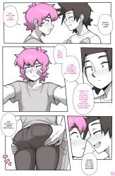 2boys ass ass_grab black_hair comic comic_page dialogue dross grabbing grabbing_ass jacob_(dross) light-skinned_male light_skin male male/male male_only monochrome pink_hair tagme taylor_(dross)