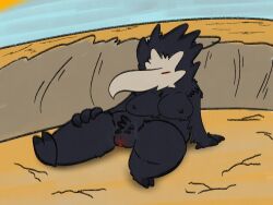 1girls 2024 big_breasts breasts desert female female_only fluffy greenthingy hi_res lying lying_on_back nuclear_throne pussy raven raven_(nuclear_throne) red_eyes sitting sleeping solo thick_thighs thighs