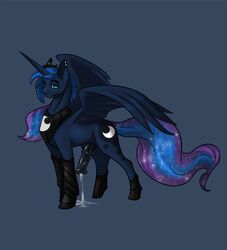 alicorn alorix animal_genitalia blue_fur blue_hair cum cum_on_ground cutie_mark ear_piercing equine erection feral friendship_is_magic fur hair half-closed_eyes horn horsecock looking_at_viewer male mammal my_little_pony penis piercing prince_artemis_(mlp) princess_luna_(mlp) rule_63 simple_background smile solo standing vein wings