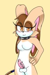 1futa aged_up anthro balls big_penis breasts collar cream_the_rabbit deltalewd futanari gynomorph hi_res intersex invalid_tag lagomorph leporid looking_at_viewer mammal nude oozing penis rabbit rape_face sega solo_futa sonic_(series) thick_thighs video_games whip