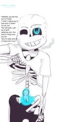 animextremex blue_eyes bone english_text erection glowing hi_res lifting male meta_request monster penis precum sans sans_blue_penis sans_glowing_eye showing skeleton sweat text undertale video_games