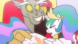 alicorn anal anal_fingering animated anus blue_hair closed_eyes crown cum cum_in_hair cum_in_mouth cum_inside cum_on_penis cutie_mark discord_(mlp) draconequus duo equine erection fangs fantasyblade female fingering friendship_is_magic fur green_hair grin hair horn hybrid loop male mammal multicolored_hair my_little_pony open_mouth penis pink_hair princess_celestia_(mlp) smile straight straight_hair teeth tongue white_fur wings yellow_sclera