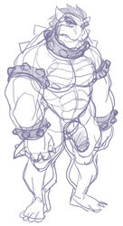 anthro balls bowser koopa male male_only mario_(series) monochrome muscles nintendo penis toomanyboners