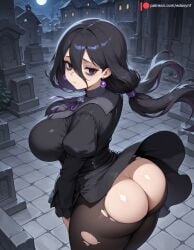 1girls 2025 @_@ ai_generated ass ass_cutout bags_under_eyes bare_ass big_ass big_butt black_dress black_eyes black_hair black_pantyhose black_thighhighs bottomless breasts building closed_mouth dress earrings edosynf emotionless expressionless female female_focus female_only floating_hair frilled_sleeves from_behind from_side full_moon graveyard hair_between_eyes hand_between_legs hand_on_own_leg hand_on_own_thigh hex_maniac hex_maniac_(pokemon_legends:_z-a) highres huge_ass huge_butt jewelry juliet_sleeves large_ass large_breasts large_butt long_hair long_sleeves looking_away looking_back moon night nintendo occult_maniac occult_maniac_(pokemon) occult_maniac_(pokemon_legends:z-a) occult_maniac_(z-a) outdoors pantyhose pokemon pokemon_(game) pokemon_legends:_z-a puffy_long_sleeves purple_ribbon ribbon self_upload shiny shiny_hair shiny_skin solo solo_focus standing thick thick_ass thick_thighs thighhighs thighs tombstone torn_clothes torn_pantyhose torn_thighhighs upskirt wind