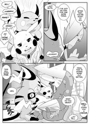 2015 armband closed_eyes comic cum cum_in_mouth cum_inside english_text erection excadrill female feral feral_on_feral from_behind group group_sex half-closed_eyes highres jewelry larger_male looking_at_viewer looking_down male mammal mole monochrome necklace nintendo open_mouth penetration pikachu pillow pokemon pokemon_(species) pov raichu rat reclining rodent saliva sandwich_position sex size_difference smaller_female smile straight sweat teeth text threesome tom_smith vaginal_penetration