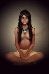 1girls 2011 black_hair breasts dark-skinned_female dark_skin disney female female_only native_american native_american_female nipples pocahontas pocahontas_(character) solo solo_female tagme_(artist)