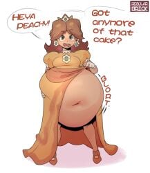 2022 bare_belly fat female huge_belly mario_(series) nintendo obese obese_female overeating overweight overweight_female princess_daisy regular_brick stuffed_belly stuffing tagme weight_gain