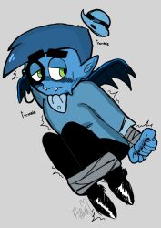 1boy anti-cosmo black_nail_polish blue_body bondage devil_wings fairy humanoid male male_only nervous nervous_face nervous_sweat the_fairly_oddparents tied tied_legs tied_up