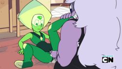 1futa 1girls accurate_art_style amethyst_(steven_universe) cartoon_network cum_through_clothes female futa_on_female futanari gem_(species) gem_shapeshifting male penis peridot_(steven_universe) purple_puma_(steven_universe) smooth_skin steven_universe zone