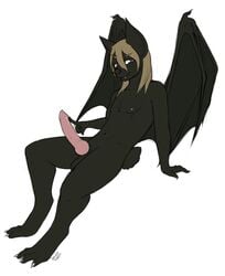 bat biobatz claws dangernoodledraws erection fangs hi_res knot looking_at_viewer male mammal nude penis poking sitting solo wings