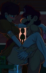 1girls 2boys cheating cum cum_inside dark duo_focus female human indoors luigi male mario mario_(series) multiple_boys netorare nintendo penis princess_daisy sex sitting straight tagme walk-in youngjaerome