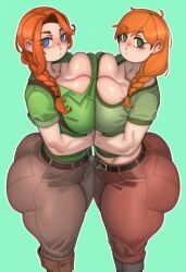 2girls ai_generated ai_slop alex_(minecraft) ass booty breasts breasts_squeezed_together bursting_breasts cleavage curvaceous curvy curvy_female curvy_figure duo female ginger green_eyes hips huge_ass huge_breasts large_ass large_breasts leah_(stardew_valley) lubbasdump massive_ass massive_breasts midriff minecraft nervous nervous_expression orange_hair pressing_breasts_together stardew_valley thick_thighs thighs wide_hips