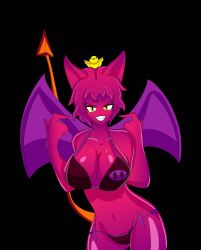 bikini devil_tail dragon_wings earthbound five_nights_in_anime mother_(series) mother_3 nintendo pink_hair pink_skin pointing_at_mouth pointing_at_self purple_hair purple_skin sharp_teeth tail ultimate_chimera wings
