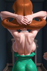 3d accurate_art_style ai_generated back_view backboob breasts dress_pulled_down earings exposed_breasts female huge_breasts jimmy_neutron_boy_genius judy_neutron nickelodeon pov sweating
