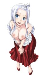 blue blush dress eyes fairy_tail mashima_hiro mirajane_strauss solo stripping white_hair