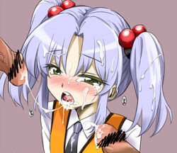 1girls blue_hair censored cum cum_in_mouth cum_on_clothes cum_on_hair cum_string facial female hair_bobbles hair_ornament human long_hair martian_successor_nadesico multiple_penises necktie okome1034 open_mouth ore_no_kome pale-skinned_female pale_skin penis ruri_hoshino sidelocks solo_focus tied_hair twintails upper_body vest yellow_eyes