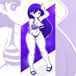 big_breasts bikini black_hair fat_ass female long_hair mari_(headspace)_(omori) mari_(omori) omori one_eye_closed sandals solo source_request thick_thighs tropzaruno zaruno