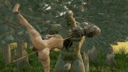 3d abs animated arrow bow bow_(weapon) bow_and_arrow female human_bow male mangoman muscular muscular_male objectification orc orc_male ponytail tagme tusks weaponized