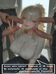 ai_generated blue_eyes commission cum cum_in_pussy facial female female long_hair looking_at_viewer nipples nude open_mouth overflow penis ponytail pov promotional_art solo_focus tongue white_hair