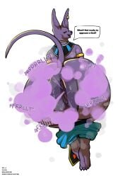 anthro anus ass beerus big_butt dialogue domestic_cat dragon_ball dragon_ball_super fart fart_cloud fart_fetish felid feline felis fur gaping gaping_anus hi_res huge_butt hyper hyper_butt male mammal puffy_anus purple_body purple_fur rblxeevee solo text yellow_sclera