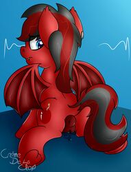 absurd_res animal_genitalia anus bat_pony bat_wings cremedelaclop_(artist) equine equine_pussy fan_character fangs female hi_res horse mammal membranous_wings my_little_pony piercing pony puffy_anus pussy pussy_juice solo wings